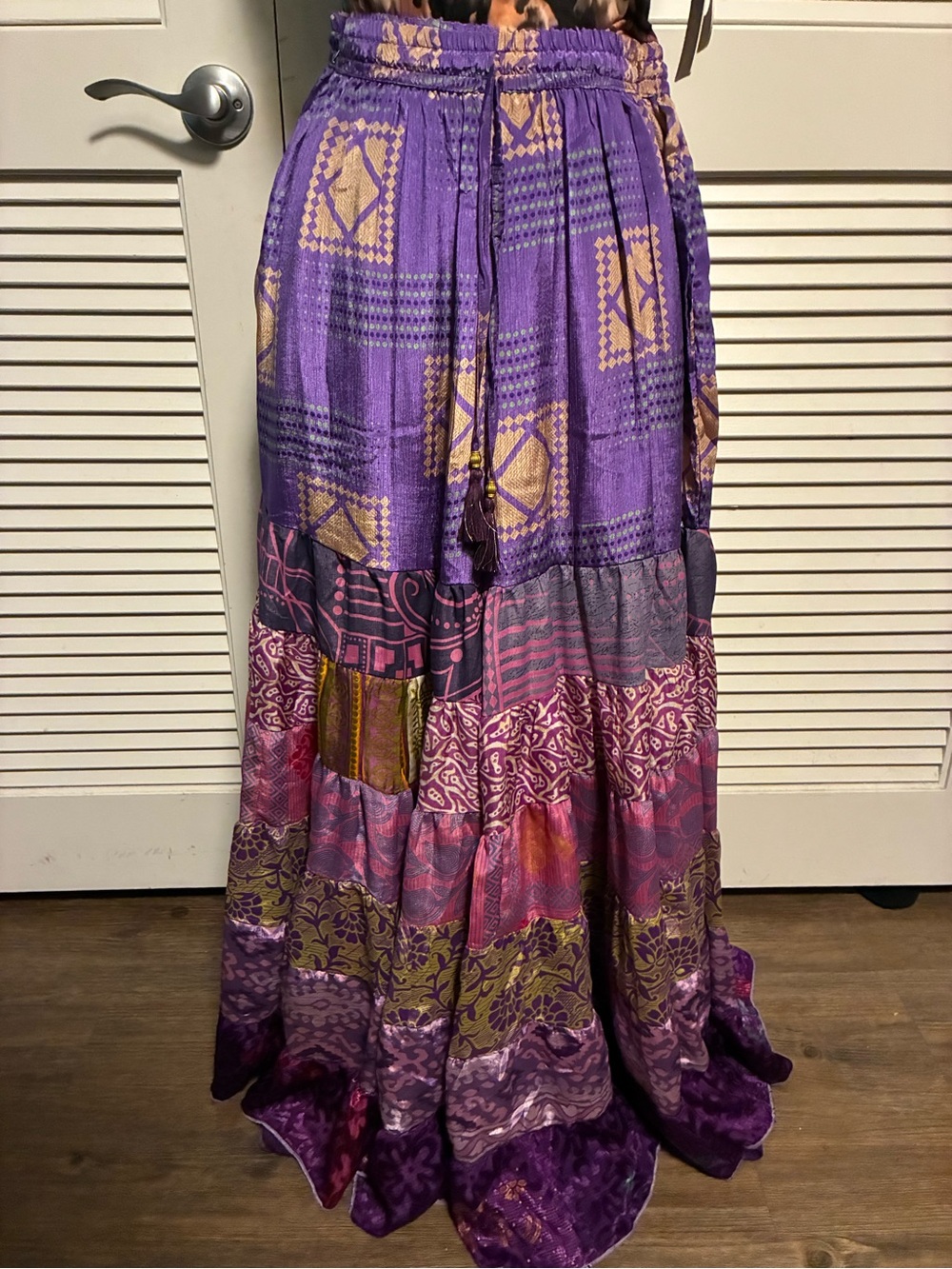 Boho Maxi Patchwork Skirt in Purple and Gold